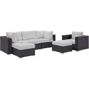 Modway Convene 6-Piece Aluminum and Rattan Patio Sectional Set in Espresso/White