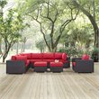 Modway Convene 9-Piece Aluminum and Rattan Patio Sectional Set in Espresso/Red