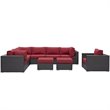 Modway Convene 9-Piece Aluminum and Rattan Patio Sectional Set in Espresso/Red