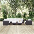 Modway Convene 9-Piece Aluminum and Rattan Patio Sectional Set in Espresso/White