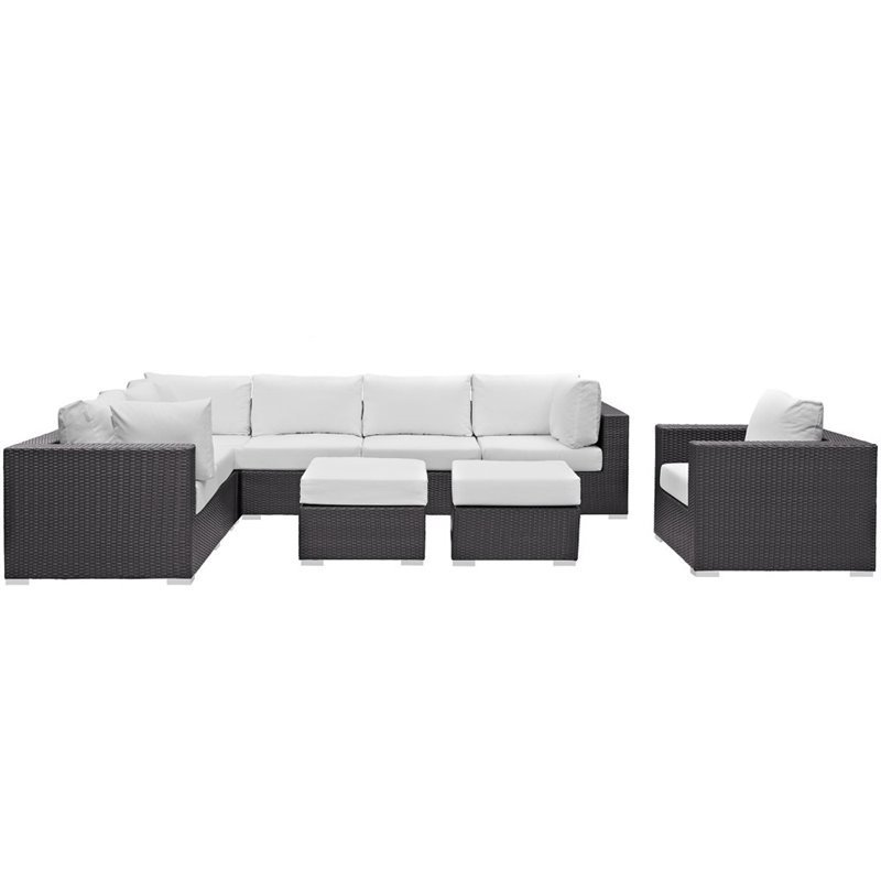 Modway Convene 9-Piece Aluminum and Rattan Patio Sectional Set in Espresso/White