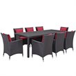 Modway Convene 9-Piece Aluminum and Rattan Patio Dining Set in Espresso/Red