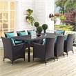 Modway Convene 9-Piece Aluminum Rattan Patio Dining Set in Espresso/Turquoise