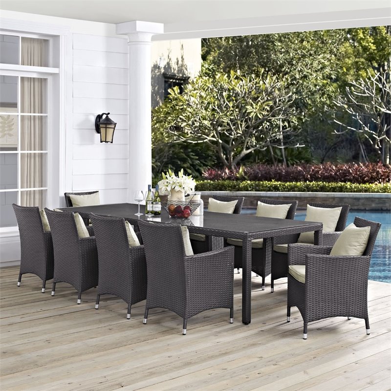 Modway Convene 11-Piece Aluminum and Rattan Patio Dining Set in Espresso/Beige