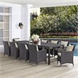 Modway Convene 11-Piece Aluminum and Rattan Patio Dining Set in Espresso/Beige