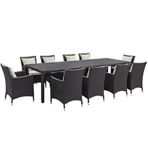 Modway Convene 11-Piece Aluminum and Rattan Patio Dining Set in Espresso/Beige