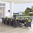 Modway Convene 11-Piece Aluminum and Rattan Patio Dining Set in Espresso/Peridot