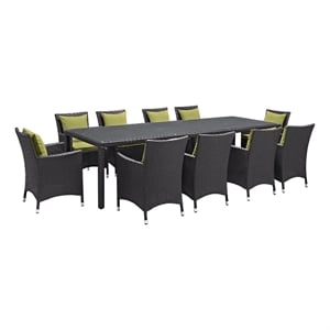 Modway Convene 11-Piece Aluminum and Rattan Patio Dining Set in Espresso/Peridot