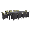 Modway Convene 11-Piece Aluminum and Rattan Patio Dining Set in Espresso/Peridot