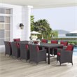 Modway Convene 11-Piece Aluminum and Rattan Patio Dining Set in Espresso/Red