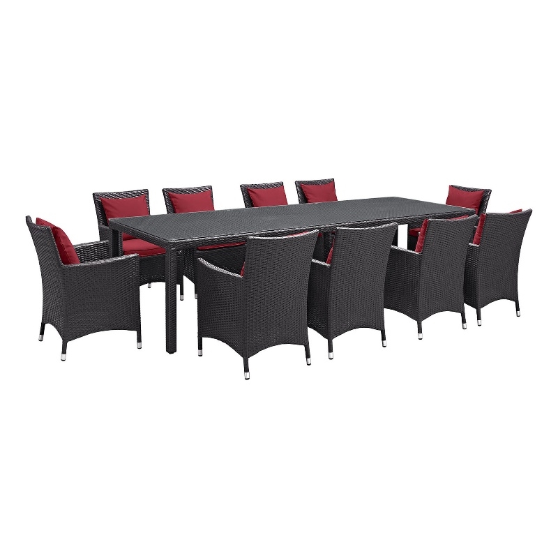 Modway Convene 11-Piece Aluminum and Rattan Patio Dining Set in Espresso/Red