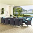 Modway Convene 11-Piece Aluminum Rattan Patio Dining Set in Espresso/Turquoise
