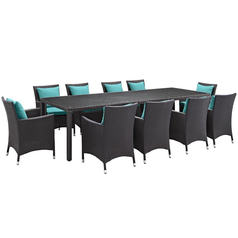 Modway Convene 11-Piece Aluminum Rattan Patio Dining Set in Espresso/Turquoise