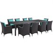 Modway Convene 11-Piece Aluminum Rattan Patio Dining Set in Espresso/Turquoise