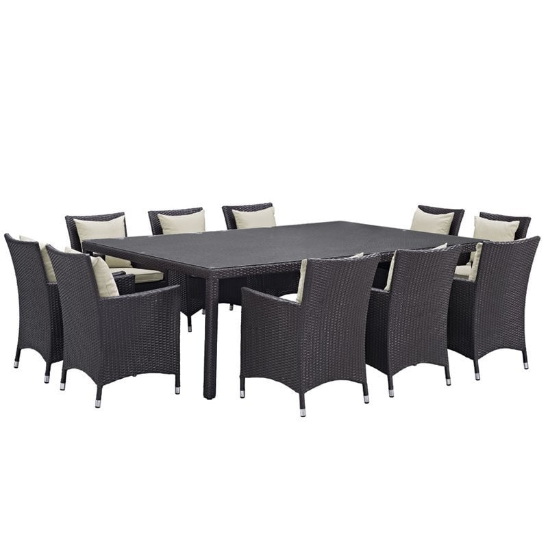 Modway Convene 11-Piece Rattan Aluminum Patio Dining Set in Espresso/Beige