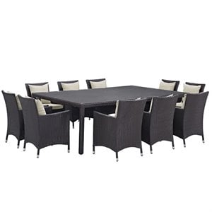 Modway Convene 11-Piece Rattan Aluminum Patio Dining Set in Espresso/Beige