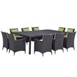 Modway Convene 11-Piece Rattan Aluminum Patio Dining Set in Espresso/Peridot