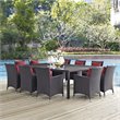 Modway Convene 11-Piece Rattan Aluminum Patio Dining Set in Espresso/Red