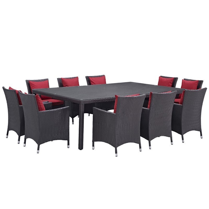Modway Convene 11-Piece Rattan Aluminum Patio Dining Set in Espresso/Red