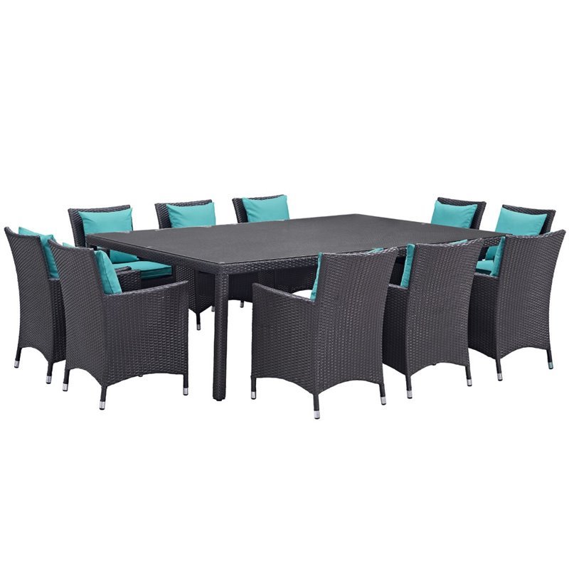Modway Convene 11-Piece Rattan Aluminum Patio Dining Set in Espresso/Turquoise