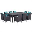 Modway Convene 11-Piece Rattan Aluminum Patio Dining Set in Espresso/Turquoise
