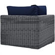 Modway Summon Aluminum and Rattan Patio Corner Chair in Canvas/Navy