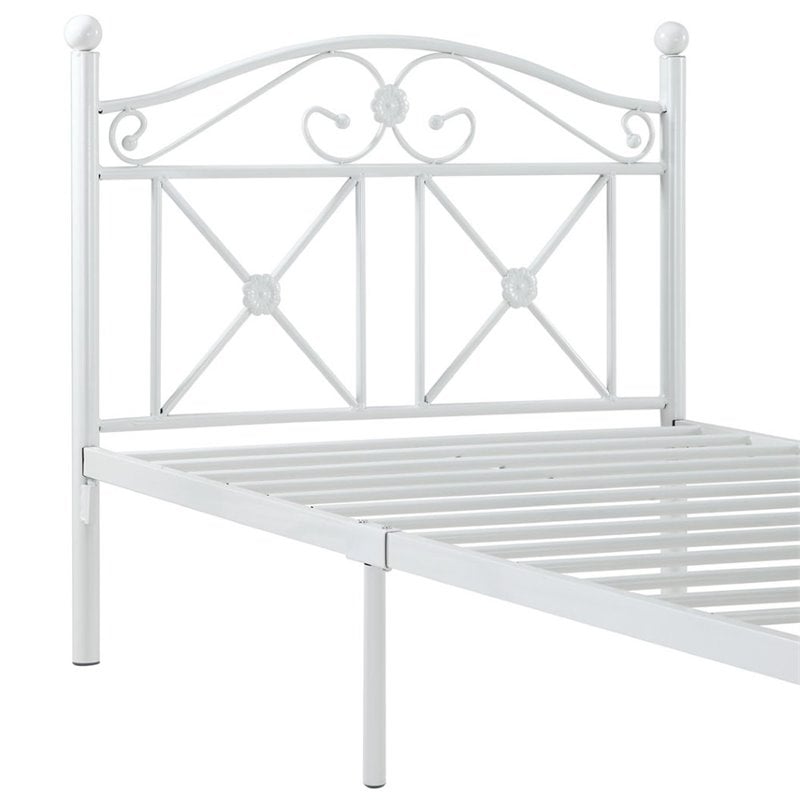 Modway Cottage Modern Style Solidly Welded Iron Twin Bed in White