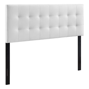 Modway Lily Queen Upholstered Faux Leather and Wood Headboard in White