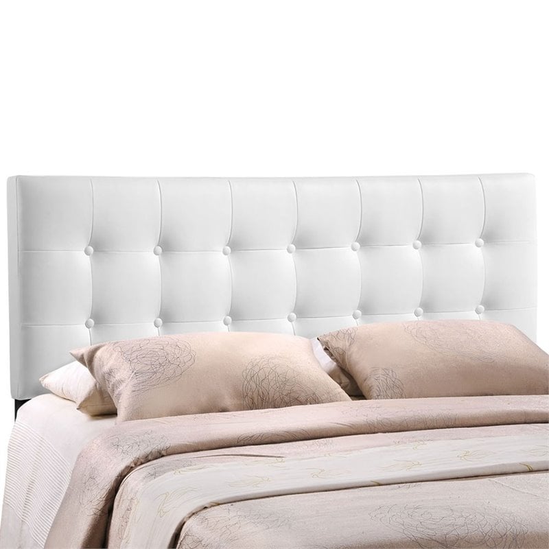 Modway Emily King Upholstered Faux Leather and Wood Headboard in White Finish