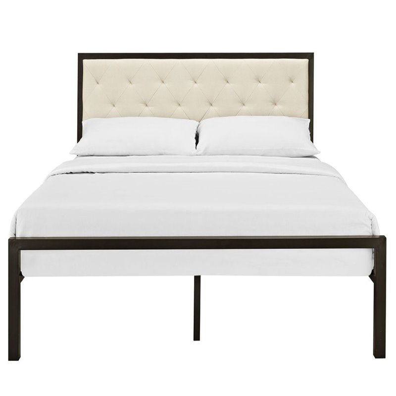 Modway Mia Full Tufted Panel Bed in Brown and Beige