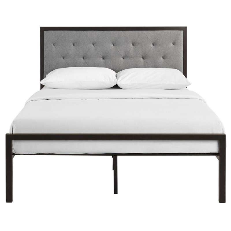 Modway Mia Full Powder-coated Steel and Fabric Bed in Brown/Gray