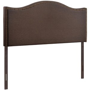 Curl Nailhead Upholstered Queen Headboard in Dark Brown