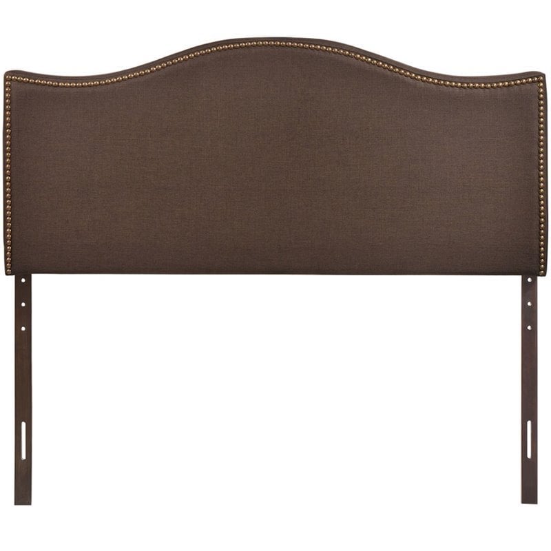 Curl Nailhead Upholstered Queen Headboard in Dark Brown