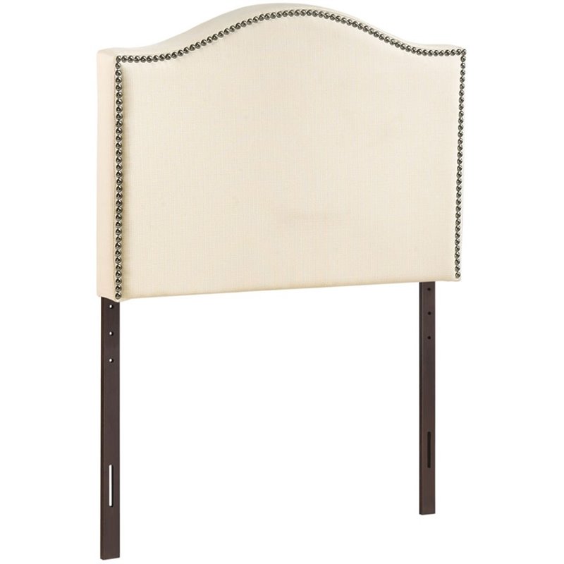 Modway Curl Twin Nailhead Upholstered Linen Fabric Headboard in Ivory
