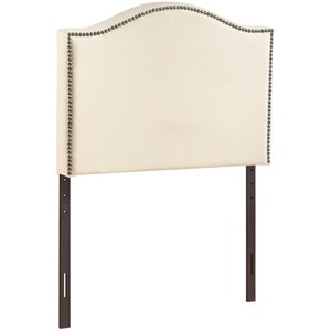 Modway Curl Twin Nailhead Upholstered Linen Fabric Headboard in Ivory