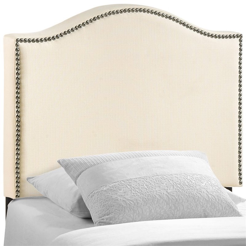 Modway Curl Twin Nailhead Upholstered Linen Fabric Headboard in Ivory