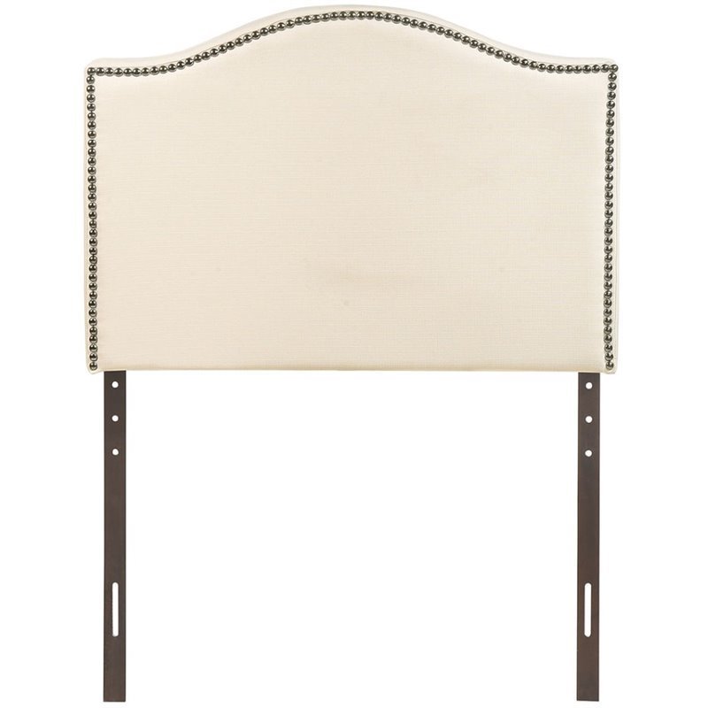 Modway Curl Twin Nailhead Upholstered Linen Fabric Headboard in Ivory