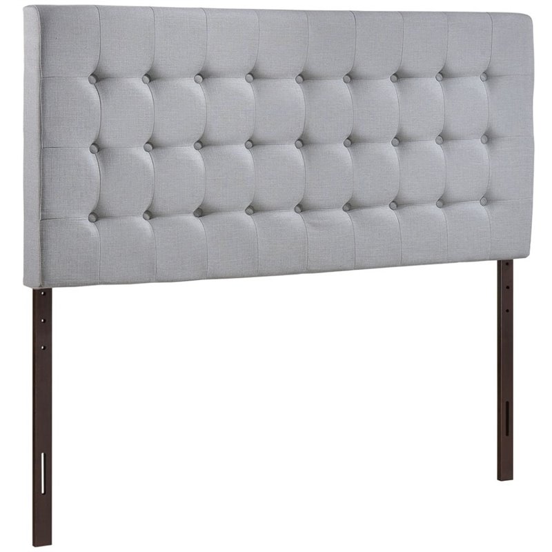 Modway Tinble Queen Upholstered Linen Fabric Solid Wood Headboard in Sky Gray