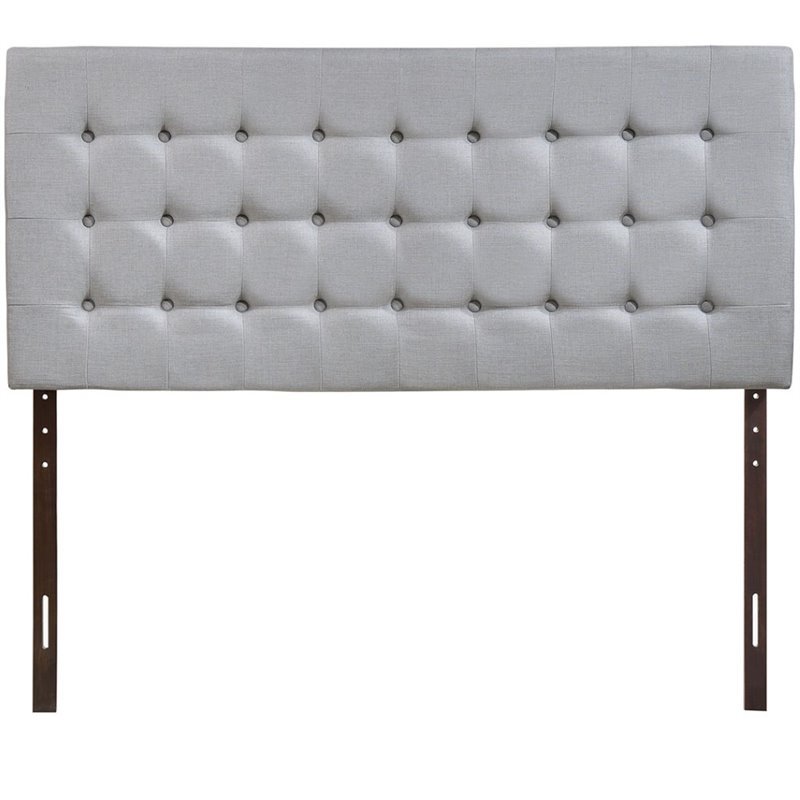 modway tinble queen upholstered linen fabric solid wood headboard in sky gray
