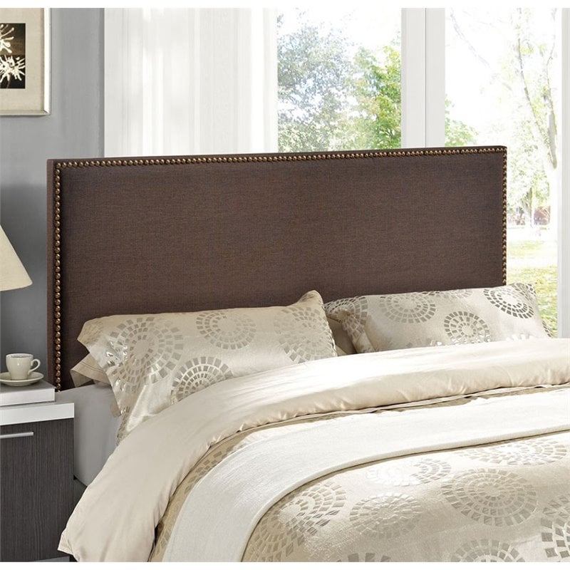 Modway Region Linen Fabric Upholstered Queen Headboard in Dark Brown