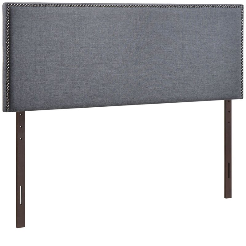 Modway Region Nailhead Queen Upholstered Linen Fabric Headboard in Smoke Gray