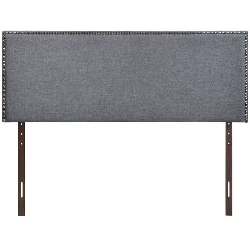 Modway Region Nailhead Queen Upholstered Linen Fabric Headboard in Smoke Gray