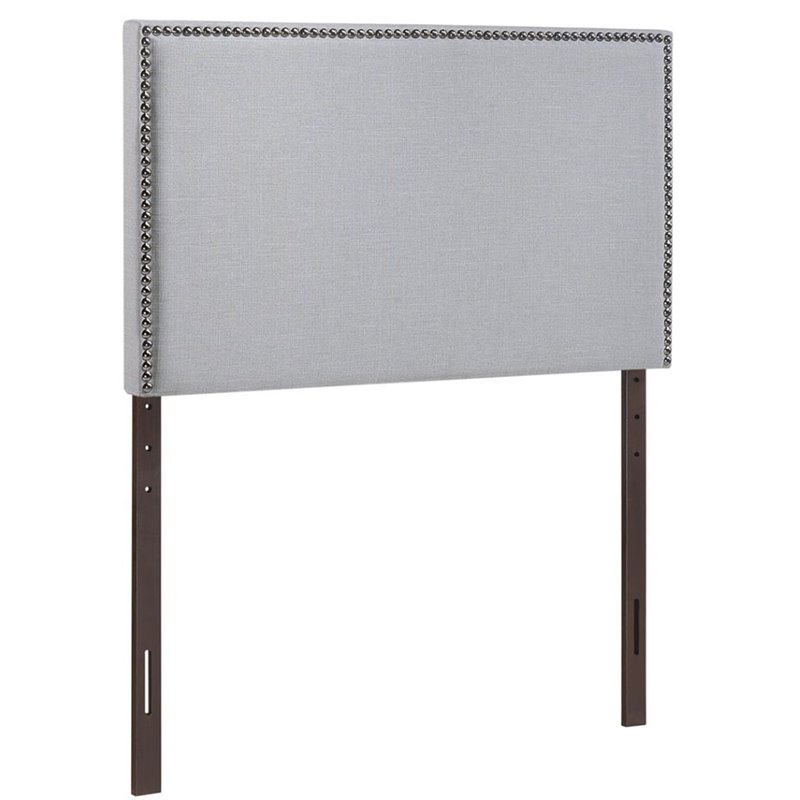 Modway Region Nailhead Twin Upholstered Linen Fabric Headboard in Sky Gray