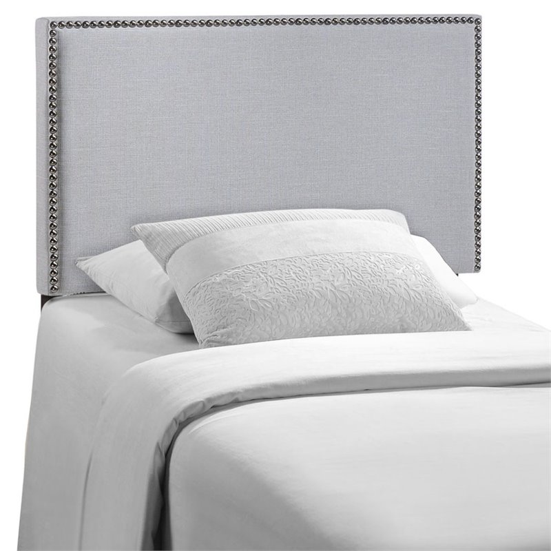 Modway Region Nailhead Twin Upholstered Linen Fabric Headboard in Sky Gray