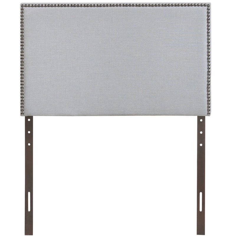 Modway Region Nailhead Twin Upholstered Linen Fabric Headboard in Sky Gray