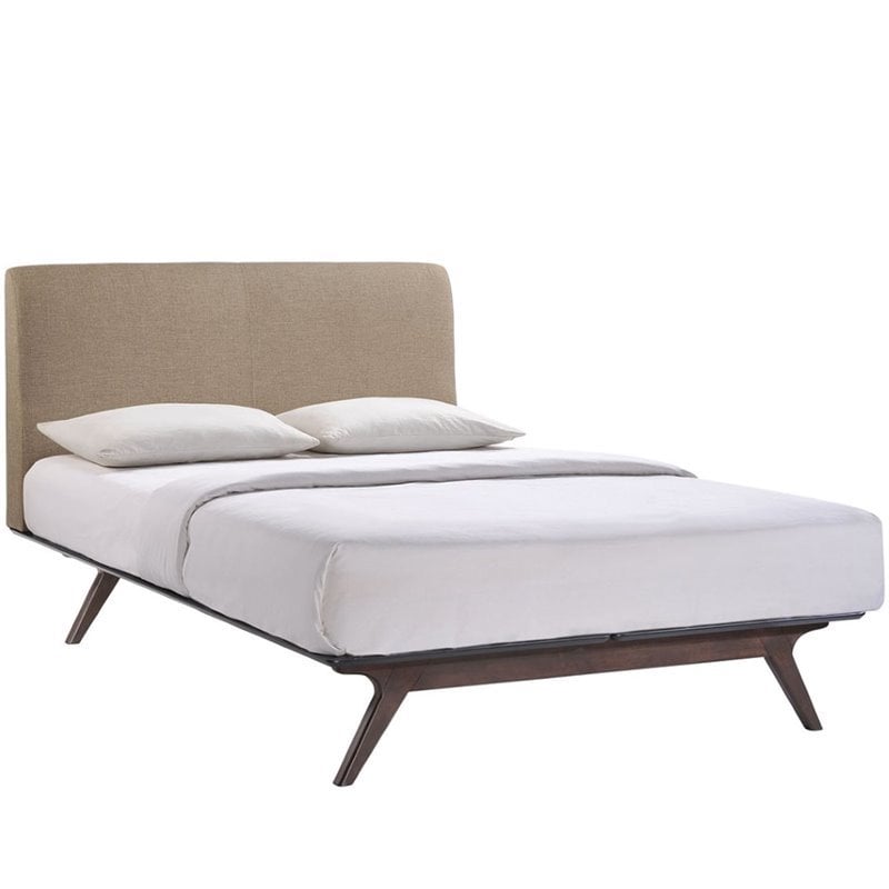 Modway Tracy Modern MDF and Rubberwood Queen Bed in Cappuccino/Latte
