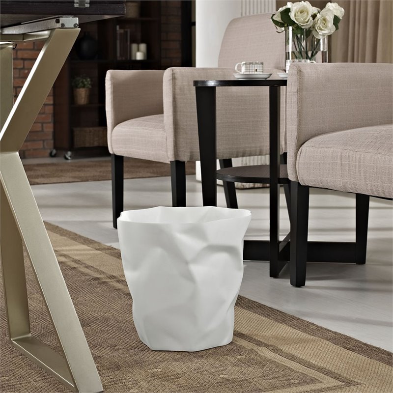 Modway Lava Modern Durable Plastic Trash Bin in White Finish