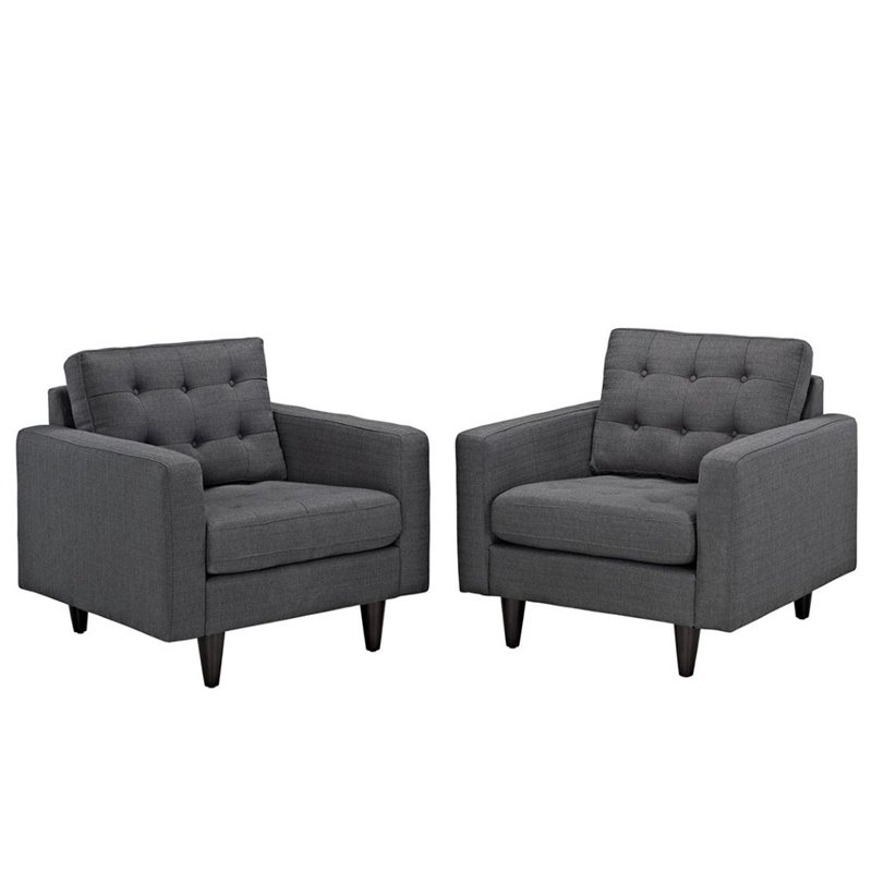Modway Empress Upholstered Fabric Armchair in Gray (Set of 2)
