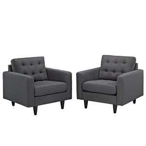 Modway Empress Upholstered Fabric Armchair in Gray (Set of 2)