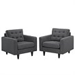 Modway Empress Upholstered Fabric Armchair in Gray (Set of 2)